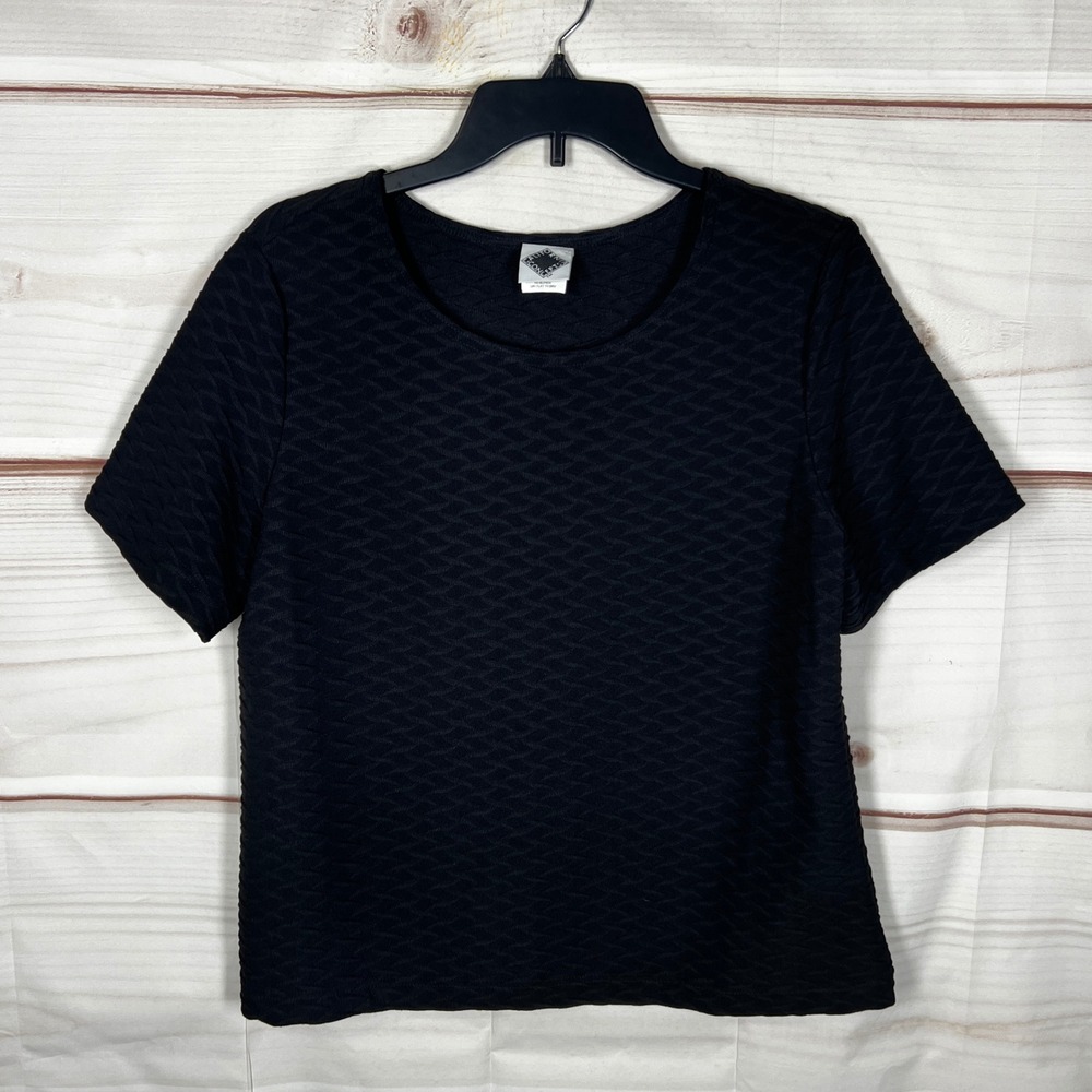 California Concepts Top Womens‎ Large Black Textured Short Sleeve Knit T-Shirt